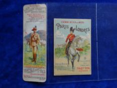 Trade cards / showcards. Interesting selection of 6 Military themed items, Singer Sewing Bookmark