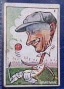 Trade card, Sweetacres Cricket Caricatures type card no.1 Donald Bradman (just about gd)