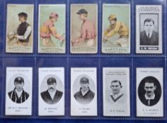 Cigarette cards, Sport, 10 cards, Allen & Ginter Racing Colours (4), Churchman Footballers (