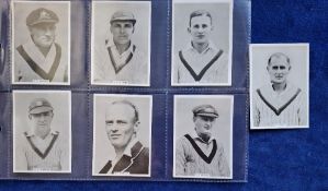 Cigarette cards, Ardath Cricketers, 7 cards including Donald Bradman (vg)