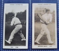 Cigarette cards, Pattreiouex Cricketers, 2 cards C82 Cox (printed back), C51 Gunn (plain back) (gd)