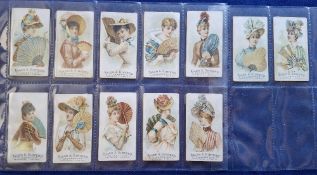 Cigarette cards, USA, Allen & Ginter Fans of the Period, 12 cards (all with paper residue on the