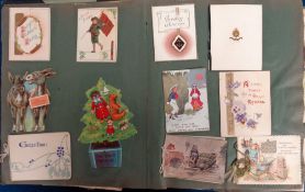 Ephemera, Greetings Cards, an album of 250+ laid down cards dating to WW1 and earlier. Embossed,