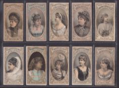 Cigarette cards, USA, Thos H Hall, 14 cards Actresses various styles, (9 curved back format and 5