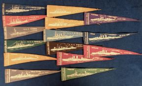 Trade felts, USA, Martens Bread, Battleships, pennant shaped, 15 different (gd) (15)