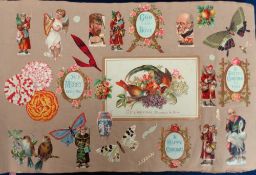 Ephemera, a large Victorian album (covers missing) containing 800+ scraps, cracker scraps and