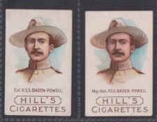 Cigarette cards, Hill's, Boer War Generals, two variety cards for Baden-Powell, one Col. R.S.S.