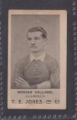 Cigarette card, T E Jones, Welsh Rugby Players, type card Morgan Williams Llanelly (small tape