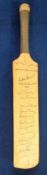 Cricket autographs, a miniature cricket bat signed by The Rest Of The World Team for the matches