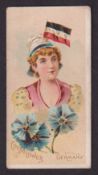 Cigarette card, J.B. Johnson & Co, National Flags & Flower Girls, type card, 'Cornflower,
