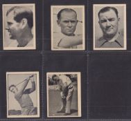 Trade cards, WC Douglass (Australia), Fountain of Merit Series, 5 cards all Golfers, numbers 13, 15,