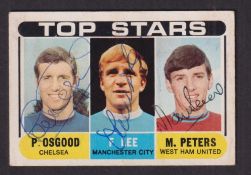 Autographed trade card, A&BC Gum Football Facts, checklist signed by Peter Osgood Francis Lee &