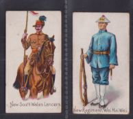 Cigarette cards, Leon De Cuba Cigars, Colonial Troops, two cards, New South Wales Lancers & New