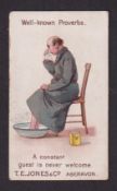 Cigarette card, T.E. Jones, Well-Known Proverbs, type card 'A Constant Guest is Never Welcome' (