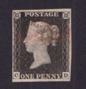 Stamps, GB QV 1d black, CD, 4 margin with a very light red MX cancel, 1841 2d blue, ND, 4 margin