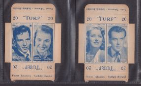 Cigarette cards, Carreras Turf uncut slides (doubles) Film Stars (set 25 cards) including Ronald