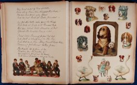 Scraps, 1000s of mainly Victorian scraps, cards, photographs and pressed flowers laid down on