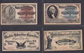 USA, World's Columbian Exposition Tickets, 1893 four different entry tickets for the event held in