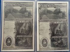 Postcards, 2 cards from the Bournemouth tram disaster on Avenue Rd on 1st May 1908, resulting in 7