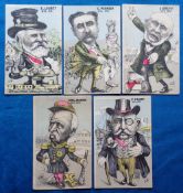Postcards, Political, France Prime Ministers, caricatures by Chille, Mac-Mahon, Faure, Perrier,
