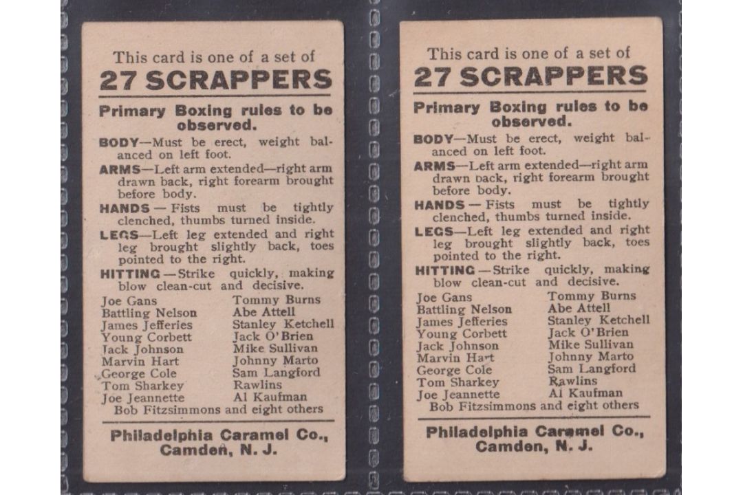 Trade cards, USA, Philadelphia Caramel Co, 27 Scrappers (Black back), two cards, Jack Johnson & - Image 2 of 2
