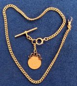 Gold, 18ct gold watch chain with each link hallmarked and with a suspended 1893 half sovereign (