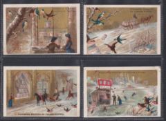 Trade cards, Liebig, 3 sets French language, S154 Winter Scenes (all with marks / stains on
