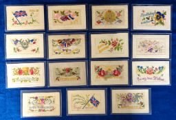 Postcards, Silks, a collection of approx. 29 embroidered silk cards mostly greetings, flowers, flags