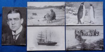 Postcards, Exploration, a selection of 5 South Pole exploration cards inc. portrait of Shackleton,