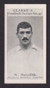 Cigarette card, Clarke's, Football Series, type card, no 37, Meredith, Manchester City (vg/ex) (1)