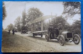 Postcard, Aviation, France, scarce RP, Wright in motor car with plane on trailer, Camp d’Auvours,