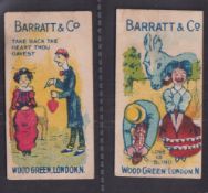 Trade cards, Barratt's, Sayings, ref. HB72, two cards, 'Love is Blind' (creased) & 'Take Back The