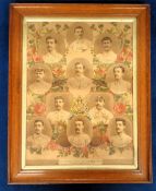 Football print, The English Association Football Team, England v Scotland, 1892, original framed &