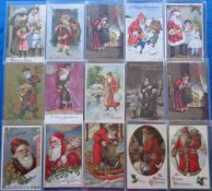 Postcards, Greetings, a selection of 15 Christmas greetings cards of Santas with red, purple and
