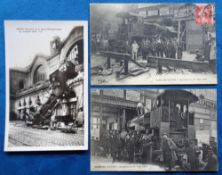 Postcards, France, Railway Accidents Paris, RP Montparnasse Station, b/w Gare du Havre 1907 (2), (