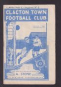 Football programme, Clacton Town v Arsenal 'A', 23 August 1952, Eastern Counties League (team