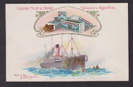 Cigarette card, Ogden's Liners Postcard type card, Bibby Line SS Derbyshire with advert for Ogden'