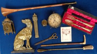 Collectables, a selection of items to include a brass and cast iron doorstop in the form of a seated