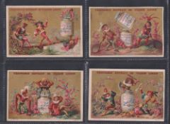 Trade cards, Liebig, 2 sets French Language, S96 Scenes in German Costumes (3 cards gd, 3 cards back