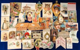 Trade cards, USA, a collection of 35, early, non insert advertising cards, mixed shapes & sizes,
