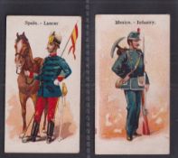 Cigarette cards, Redford & Co, Armies of the World, two cards, Spain - Lancer & Mexico - Infantry (