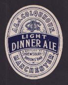 Beer label, A & J Colquhoun, Manchester, bottled at Shrewsbury St, vertical oval, 97mm high, for