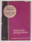 Rugby Union programme, Australia v British Lions, 19 August, 1950 1st Test held in Brisbane,