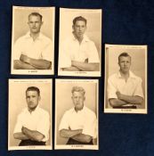 Football postcards, Crystal Palace FC, 5 b/w photographic portrait cards issued by the Supporters