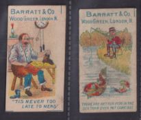 Trade cards, Barratt's, Proverbs, ref. HB68, two cards, 'Tis Never Too Late to Mend' and 'There
