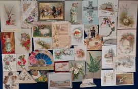 Ephemera, Victorian greetings cards, 220+ cards to include die-cut, frilled, 'celluloid',