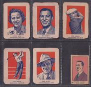 Trade cards, Anonymous Unbranded series, 6 cards, all Golfers, L/M sized (5 including Ben Hogan, Sam