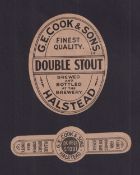 Beer labels, G E Cook & Sons, Halstead, vertical oval, 84mm high & stopper label, both for Double