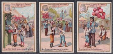 Trade cards, Liebig, three sets, Fireworks & Balloons at the Fair, ref. S565, Musical Instruments II