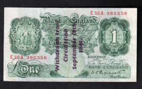 Bank Note, British, a British £1 note used in the Channel Islands and overprinted on both sides with